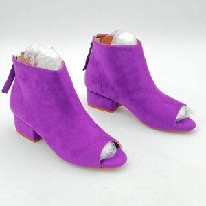Purple Suede Women Comfort Block Low Heel Ankle Bootie Peep Toe Back Zipper Shoe